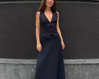 Formal pantsuit for women, bridal wedding suit with vest, palazzo pants two piece set, elegant business ladies suit outfit
