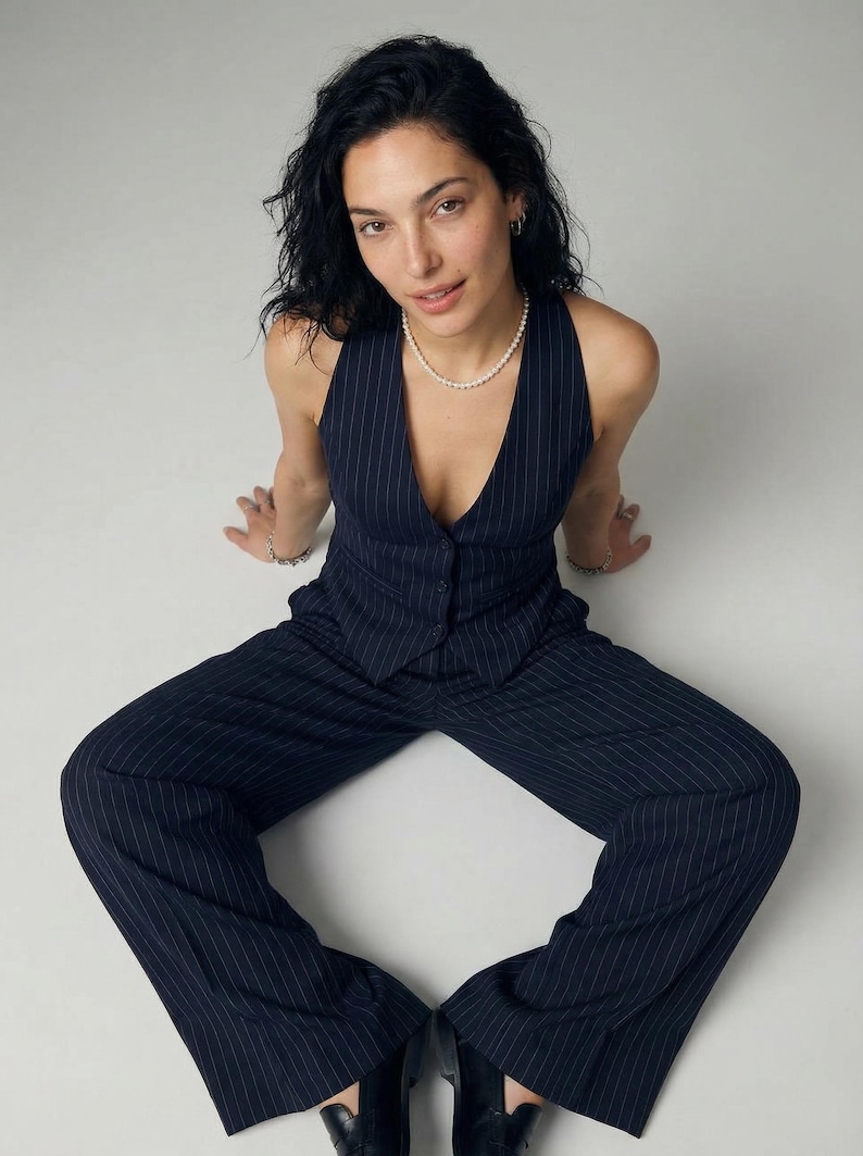 Custom corset vest with palazzo suit, plus size woman suit set of 2, classic pants suit, wedding guest suit, suit with skirt image 11