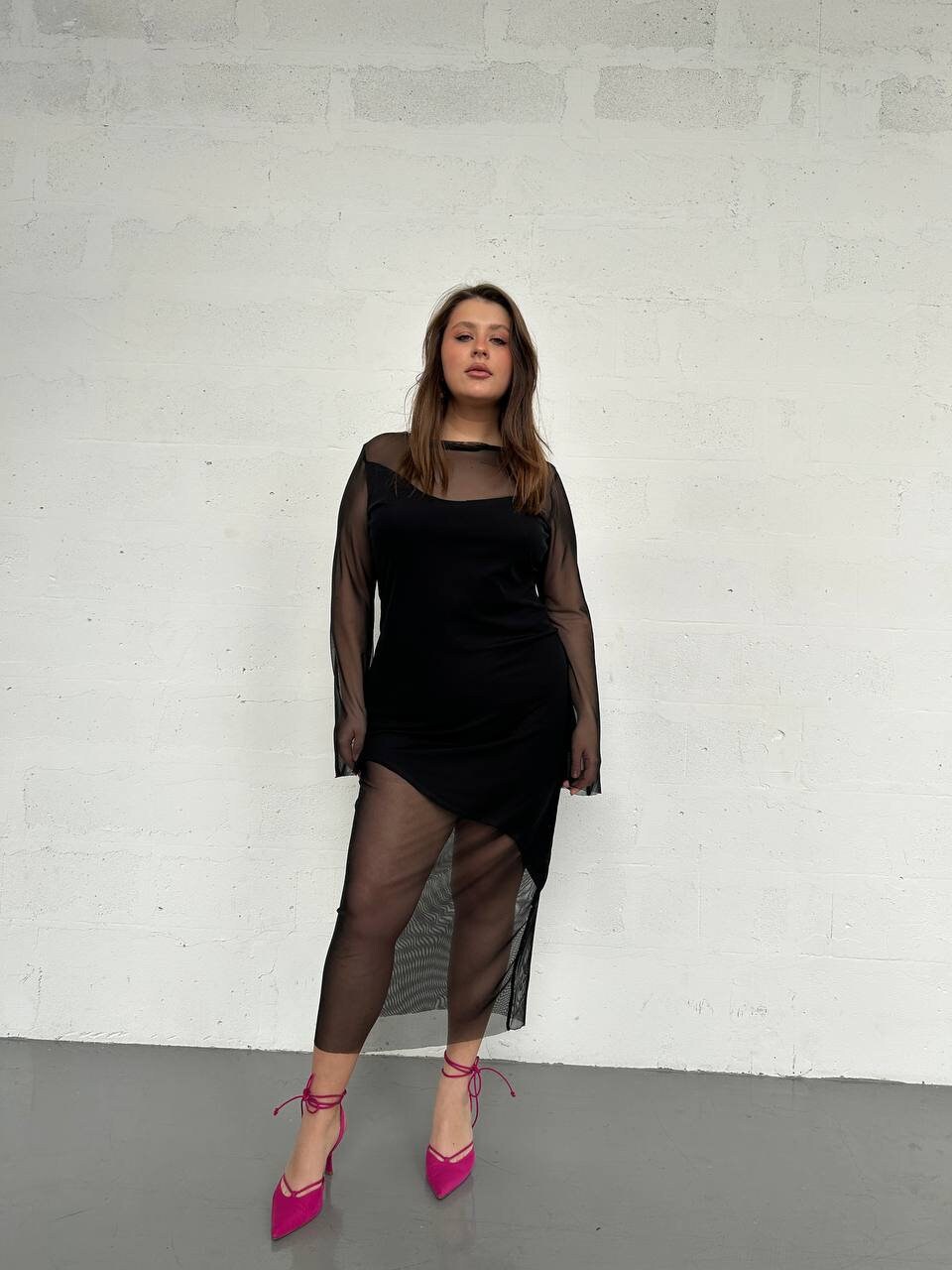 9087 Black Slit Plus Size Evening Dress