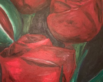 Original Red Roses Acrylic Painting