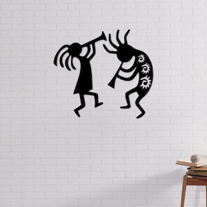 Kokopelli Paar Wandkunst 2 (Stk.) | Zwei Holz Kokopelli Wanddekoration, Holz Wandkunst, Raum Dekor, Geschenkidee