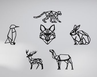 Decoración geométrica de pared de animales de safari de madera: arte infantil, juego de 6