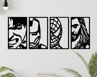 Avengers Holzbild: Geometrische Superhelden Portraits Set