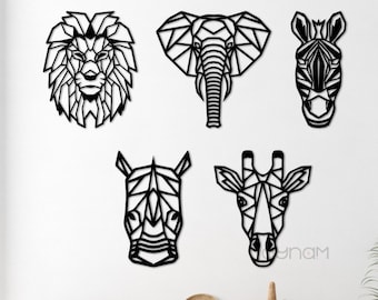 Wooden SAFARI Animal Geometric Wall Art Pack, Set of 5, Decoration for Bedrooms, Living Rooms, Nursery Wall Art Decor, Baby Room Decor