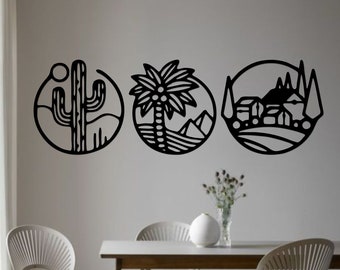 Arte mural de oasis desértico de madera artesanal: Decoración del suroeste