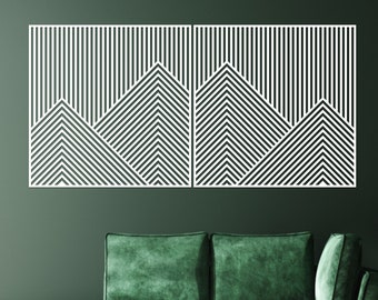Arte de pared geométrico de madera de montaña: conjunto de paneles de líneas