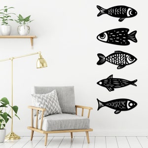Fisch-Wanddekor, 5er-Set Minimalistisches Fischdekor, skandinavische Fischwandkunst