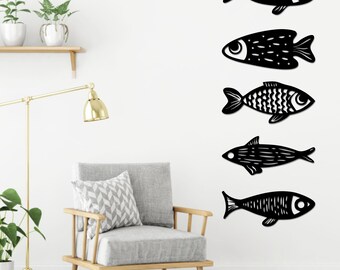 Decoración minimalista de pared con forma de pez de madera: estilo escandinavo, juego de 5