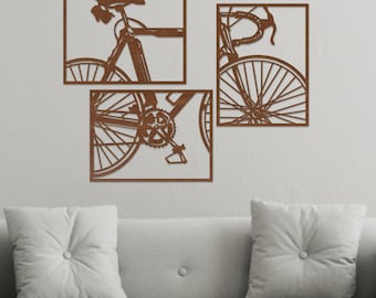 Arte mural de madera con diseño de bicicleta: decoración moderna para sala de estar (3 piezas)