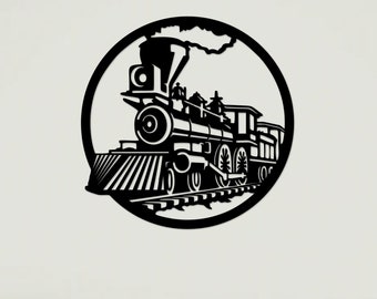 Arte mural de madera con tren de vapor retro: decoración vintage para el hogar
