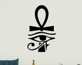 Arte mural de madera con Ankh y el Ojo de Ra: Decoración geométrica para el hogar