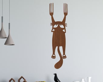 Arte de pared minimalista de madera con diseño de gato: decoración para amantes de los gatos