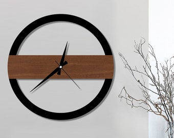 Horloge murale en bois, grande horloge unique moderne, horloge murale pour salon, horloge murale silencieuse, grande horloge murale ronde, horloge noir blanc marron
