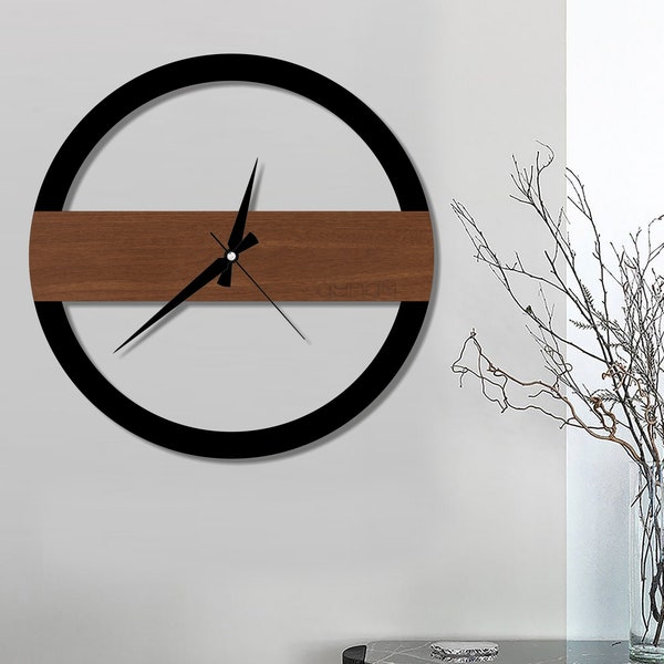 Hölzerne Wanduhr, große moderne einzigartige Uhr, Wanduhr für Wohnzimmer, stille Wanduhr, große runde Wanduhr, schwarze weiße braune Uhr