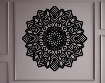 Mandala de flor de loto en madera para pared: decoración cortada con láser