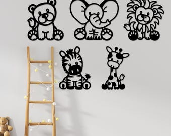 Decoración de pared de madera con animales de safari: Arte para habitación infantil