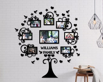 Décoration murale d’arbre généalogique, Collage de photos de famille personnalisé, Cadres de photos de famille, Cadeau d’anniversaire de mariage des parents, Arbre généalogique en bois