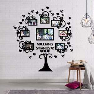 Family Tree Wall Decor, Custom Family Photo Collage, Family Photos Frames, Parents Wedding Anniversary Gift, Wooden Family Tree
