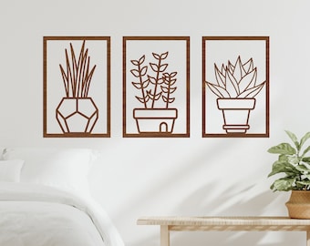 Jarrón de madera con flores para decoración de pared: Letrero geométrico