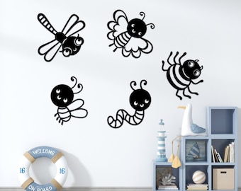 Decoración de pared de madera con animales: abeja, gusano, insecto - Arte infantil para guardería