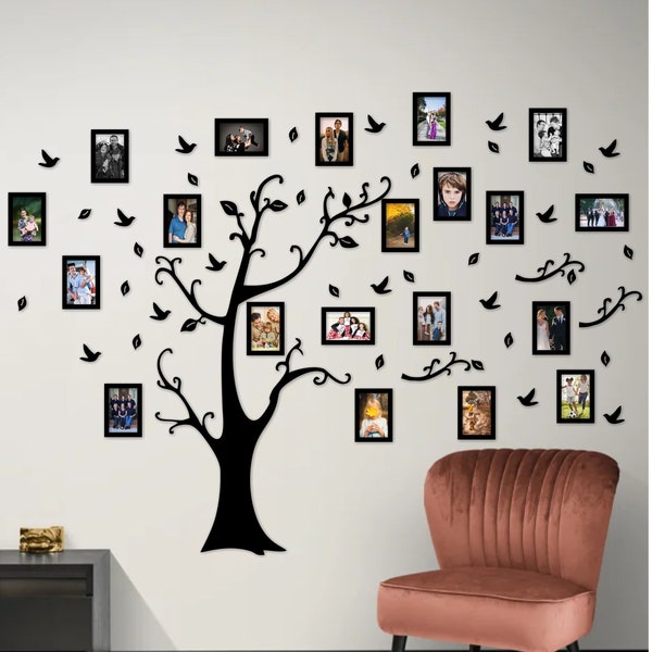 Decoración de la pared del árbol genealógico / Arte de la pared del árbol / Incluye 20 marcos / Marco de imagen del árbol genealógico