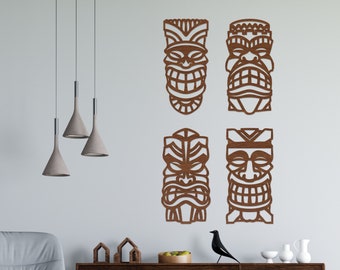 Máscara africana tribal de madera para pared: decoración del hogar de 4 paneles
