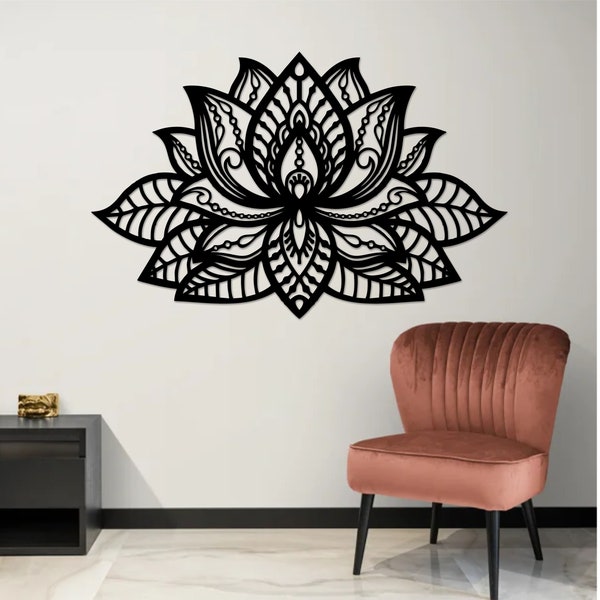 Art mural en bois de fleur de lotus, décoration murale en bois, décoration de la maison, cadeau d’amateur de yoga, mandala, décoration spirituelle grand mur, lotus blanc