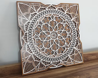 Gelaagde houten mandala muurkunst: boho yoga decor