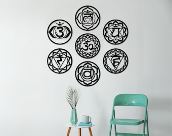 Decoración de pared de madera con los 7 chakras: arte para la sala de yoga