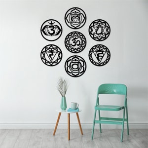 7 Chakra Wooden Wall Decor, Chakra Wall Art, Chakra Symbols Set of 7, Wall Hanging Chakra Set, Yoga Room Decor, Chakra Wood Decoration