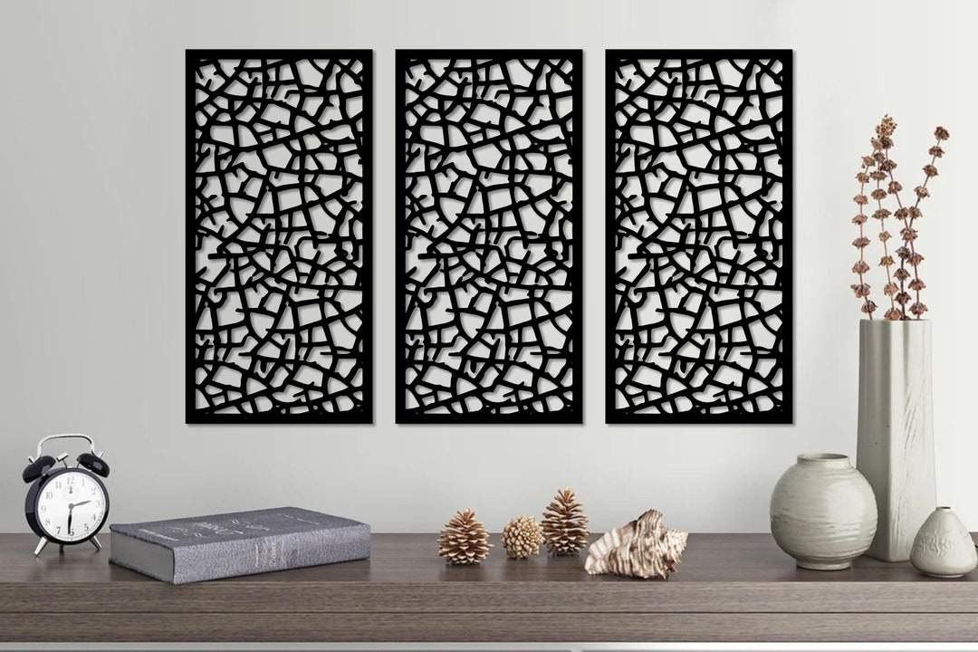 Geometric Lines Wood Wall Art Panel Set: Modern Home Decor - Etsy
