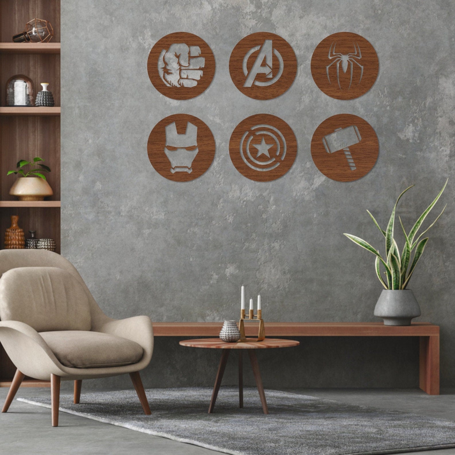 Avengers Wood Wall Art Set of 6 Geometric Nursery Wall Decor Etsy