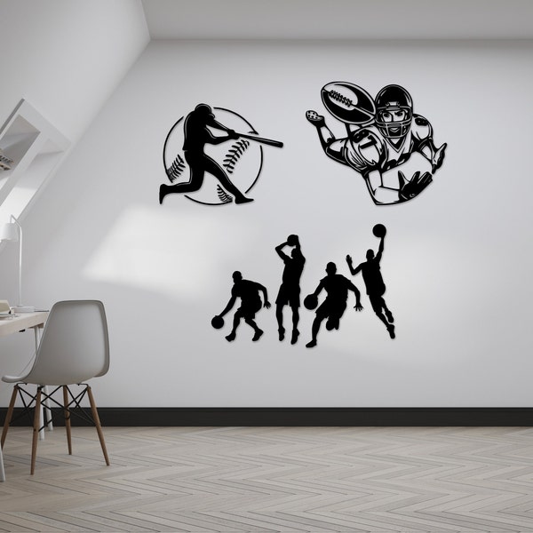 Décor de salle de sport, décoration murale en bois sur le thème du football américain, du baseball et du basketball