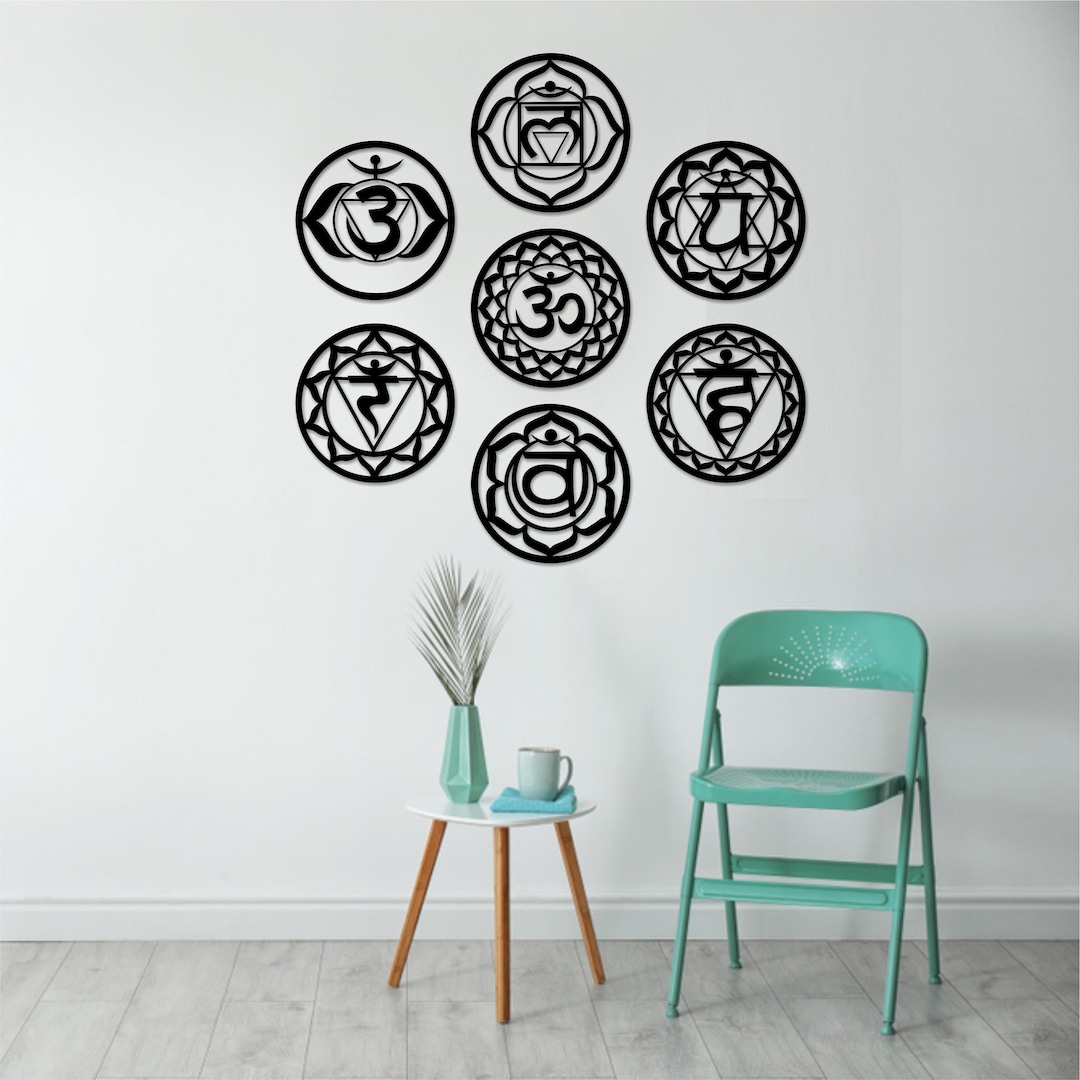 7 Chakra Wooden Wall Decor, Chakra Wall Art, Chakra Symbols Set of 7
