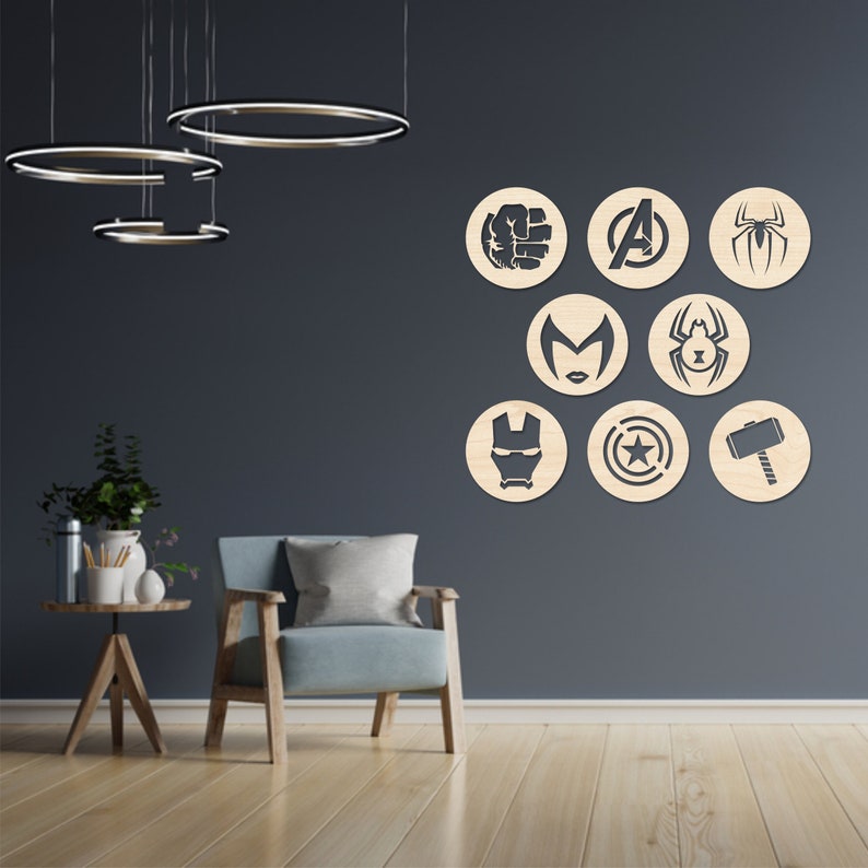 Avengers Wood Wall Art Set of 8 Nursery Decor 3D Wooden Etsy
