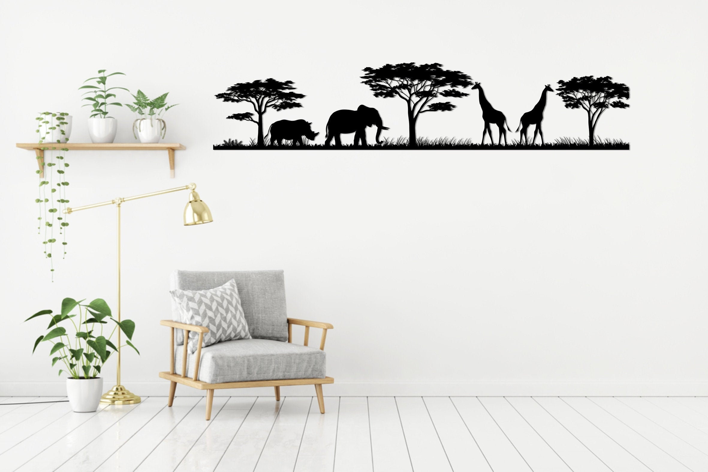 Wooden Savannah Animal Geometric Wall Art Decoration for Bedrooms, Living Rooms, Nursery Safari Wall Art Decor, Laser Cut, Wooden Wall Art