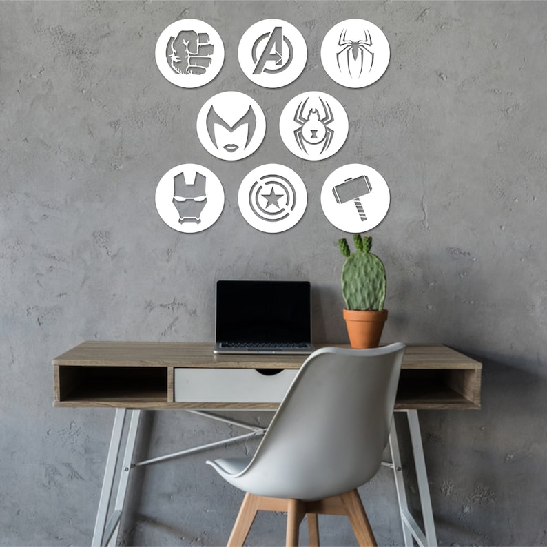 Avengers Wood Wall Art Set of 8 Nursery Decor 3D Wooden Etsy