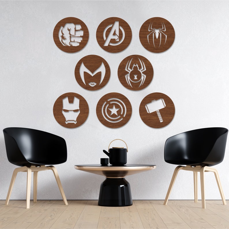 Avengers Wood Wall Art Set of 8 Nursery Decor 3D Wooden Etsy