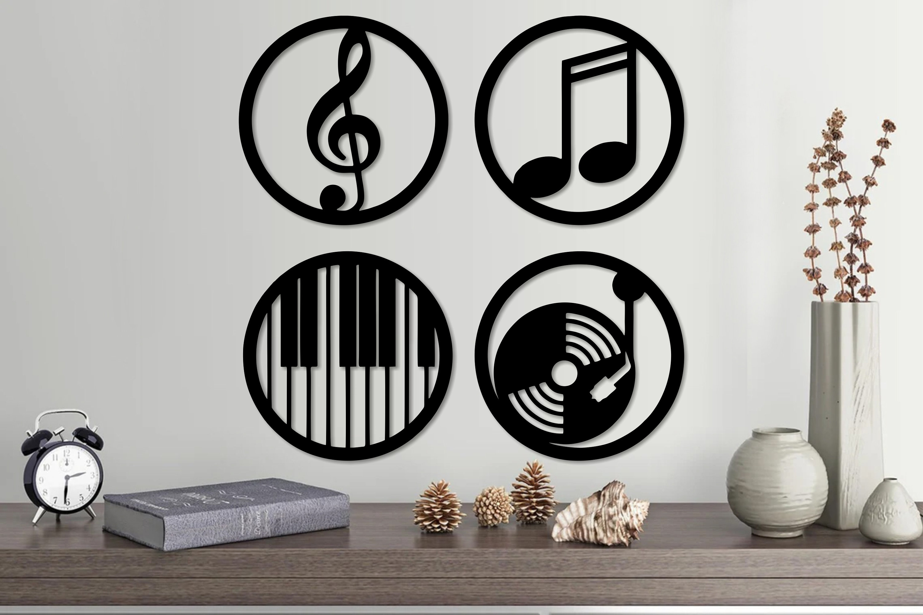 Musical Set of 4 Wood Wall Art Musician Room Wall Hanging | Etsy