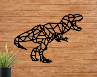 Geometric T-Rex Wooden Wall Art: Kids Room Decor