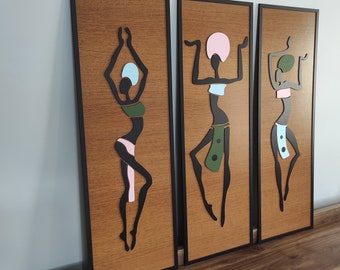 African Women Wooden Wall Art: Silhouette Sculpture, Home Decor