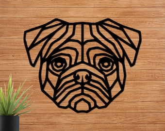 Geometric Wooden Pug Dog Wall Decor, Dog wall art decor, Wooden Animal Decor, Home Decor, Gift, Nursery Gift Idea