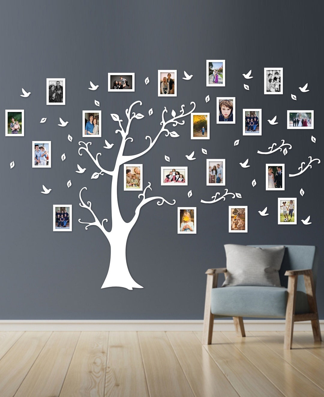 Family Tree Wooden Wall Art, Wall Decor, Include 20 Frame - Etsy