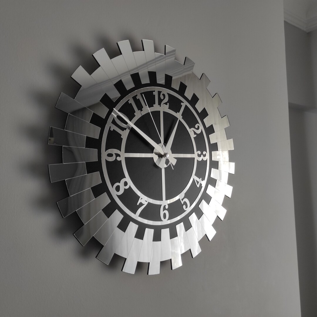 Mirrored Wooden Solar Wall Clock, Latin Numeral Wall Clock, Large