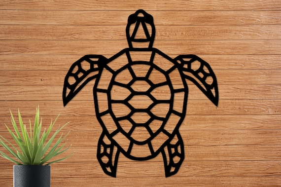 Geometric Turtle Wall Art: Laser Cut Wooden Decor