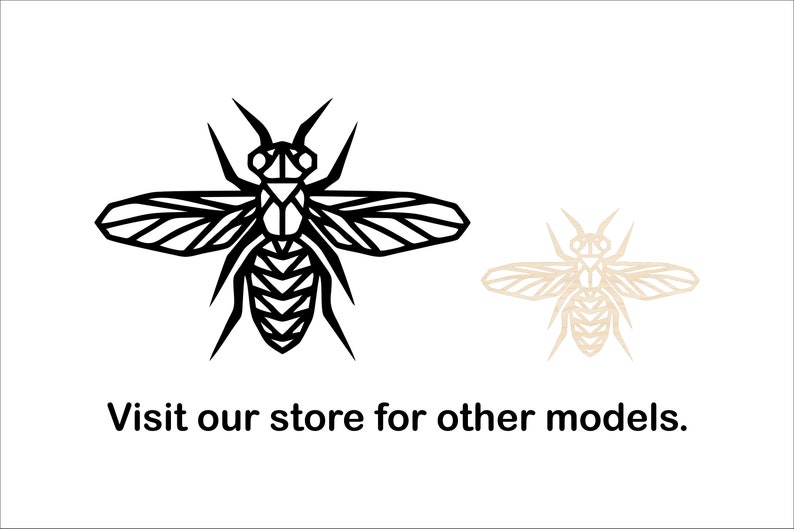May include: A black and white geometric bee illustration with a simple design. The bee is shown with wings spread out. The image also includes a beige outline of the bee.