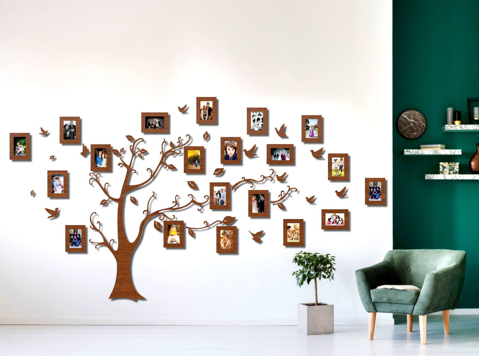 Brown Wooden Family Tree Wall Decor Include 20 Frame Brown Etsy