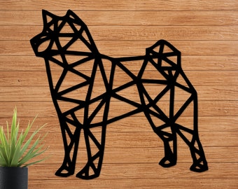 Arte geométrico de pared de madera de Shiba Inu: decoración moderna para perros