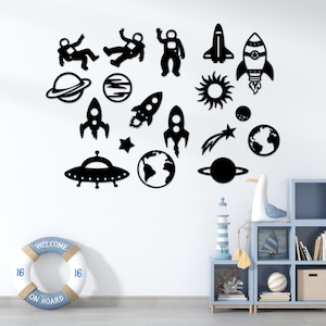 Rocket, Planet, Astronaut Wall Decor Set, Space Themed Wall Decor for Kids&#39; Room