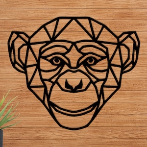 Geometric Monkey Head: Laser Cut Wooden Wall Decor